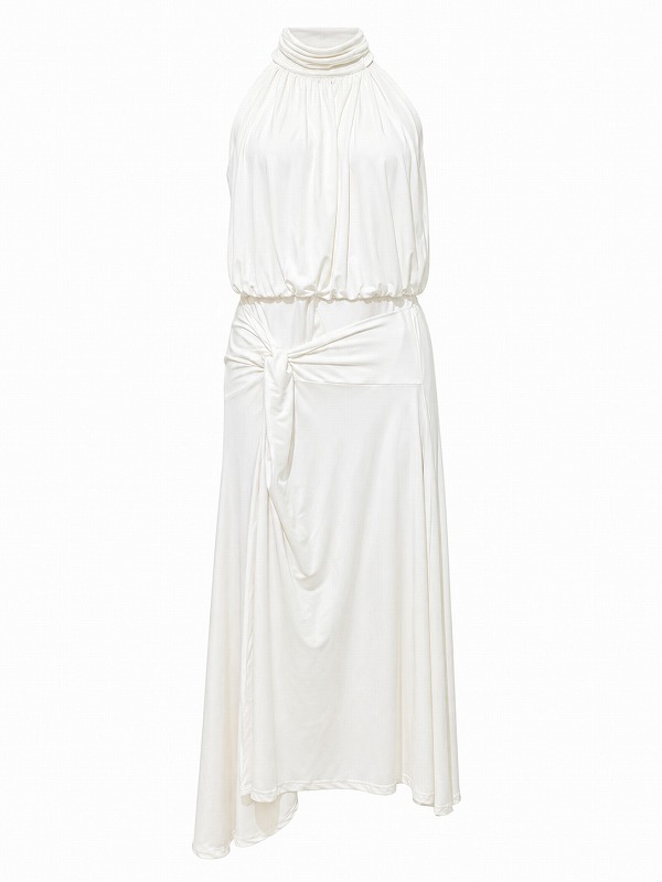 【新品DRESS 1898】アメスリハイネックドレープミモレ丈フレアロングドレス ホワイト【KAREN MILLEN】